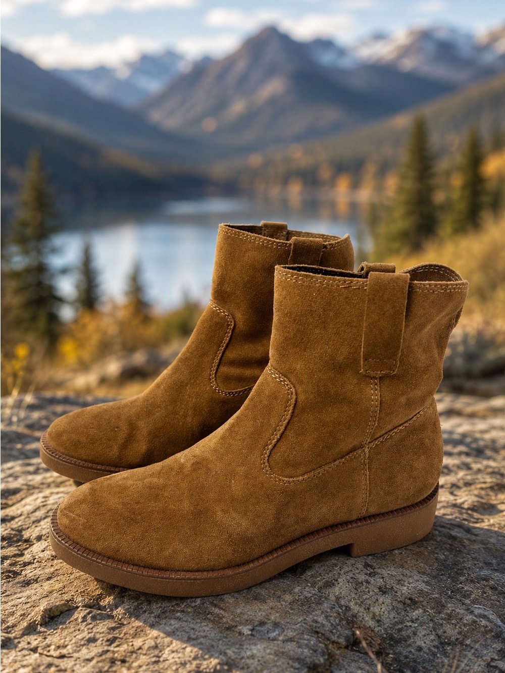 Lucky Brand Genuine Suede Leather Natural Tan Ankle Boots Size 38.5